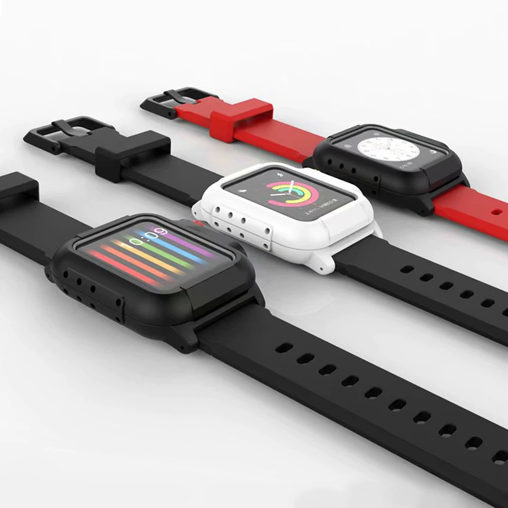 

Silicone Sport band Strap For Apple Watch bands+case 42mm Iwatch 3 2 wrist belt watchband + waterproof Protective cover