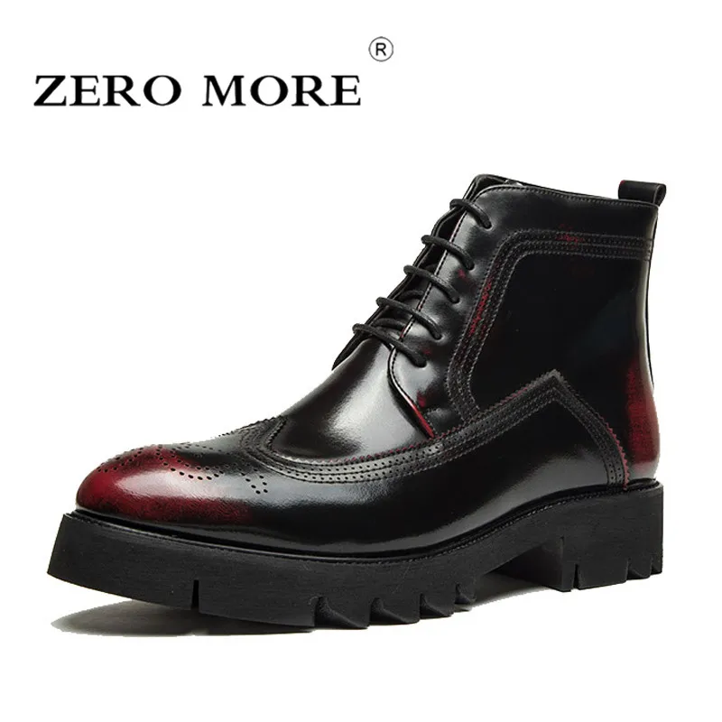 

ZERO MORE Mens Boots Fashion Spring Platform Shoes Men Lace Up Brogues Solid Ankle Boots Men Round Toe Men Boots Thick Sole