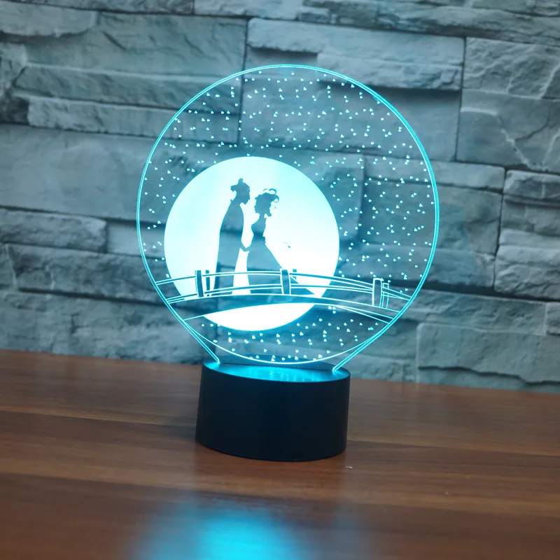 

3D LED Magpie Bridge Night Light Table Desk Lamps, 3D Optical Illusion Visual Lamp 7 Colors Touch Table Desk Lamp for Holiday