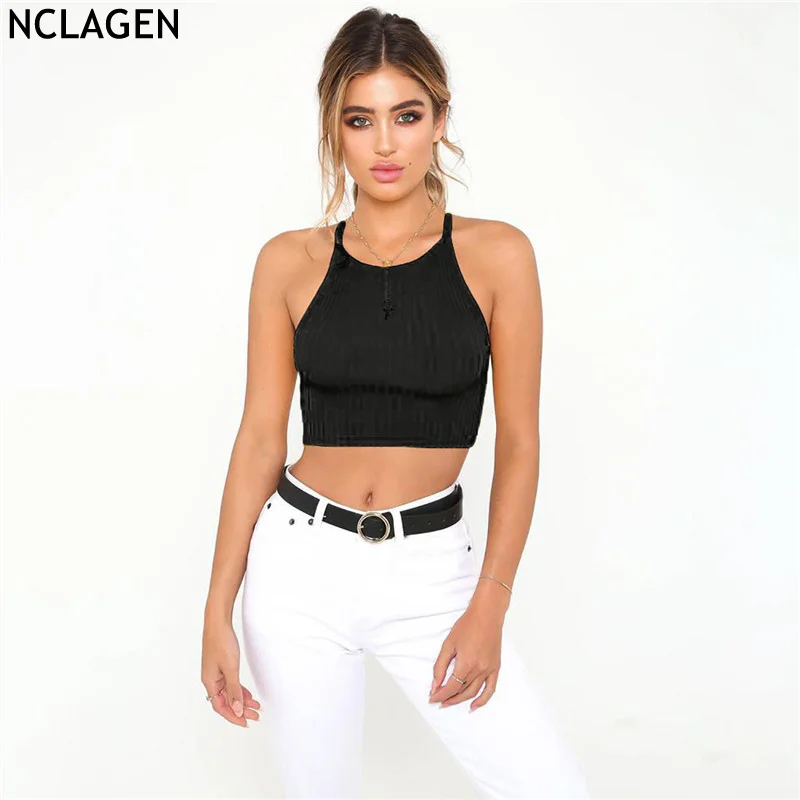 NCLAGEN 2018 Women Fashion Camisole Tank Crop Tops Sexy Backless Black