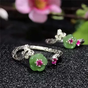 

Natural tian yu ring 925 silver inlaid flowers can be adjusted to carve atmospheric/