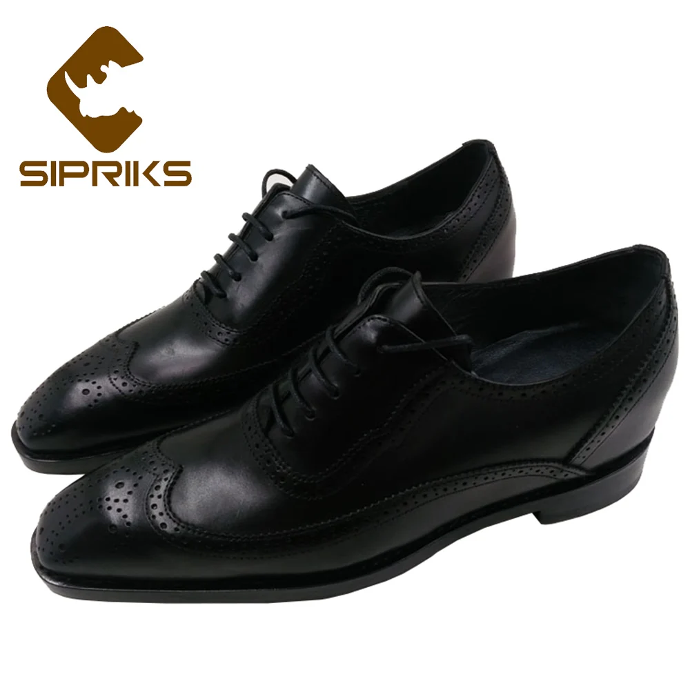 

Sipriks Genuine Leather Black Brogue Shoes For Men Increase Leather Shoes Keep Warm Wool Leather Shoes Italian Goodyear Shoes