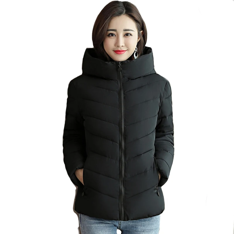 

Hot sales women winter jackets fashion stand collar design short outwaear chic cotton padded hooded coat warm chaqueta mujer