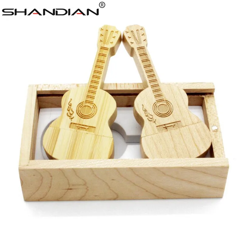 SHANDIAN логотип Заказная натуральная деревянная гитара+ Подарочная коробка Флешка 4 ГБ 8 ГБ 16 ГБ 32 ГБ 64 Гб бамбуковая Гитара s usb флеш-накопитель подарки