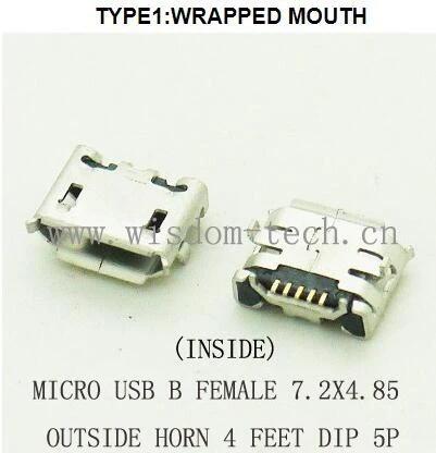 Conector Micro USB hembra Btype, Conector de carga para teléfono, conector para teléfono 4,85 7,2x2,0, bocina interior 4 pies DIP 5P, 10 unids/lote|dip connectors|l connectordip usb - AliExpress