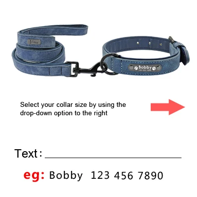 Custom Dog Collars Leather Personalized Pet Dog Tag Collar Leash Lead For Small Medium Large Dogs Pitbull Bulldog Pugs Beagle Blue Set