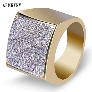 

ARMNVNV high quality trendy jewelry wholesale hip Hop Rock Iced Out Ring Gold Color Plated Micro Pave CZ Stones Rings for Men