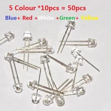 Синий красный белый зеленый желтый цвет 50 шт. = 5 Значение* 10 шт. 5 мм соломенная шляпа Светодиодный комплект 5 мм DIY Ассорти набор упаковка 5 мм прозрачная бухта