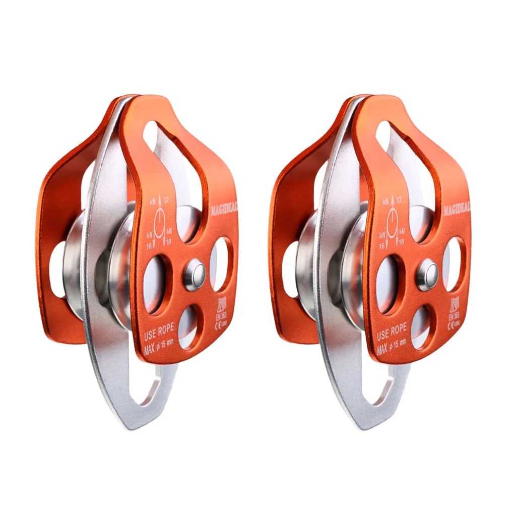 2 Pieces 32KN Double Pulley Aluminum Ball Bearings For Outdoor Climbing Rescue Exploring Rappelling Engineering