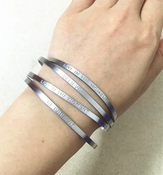 Embossed Positive Inspirational Quote Bracelet Personalize Stainless Embossed Positive Inspirational Quote Bracelet Personalize Stainless Steel Silver Mantra Bangle For Women Best Christmas Gifts In Cuff Bracelets From
