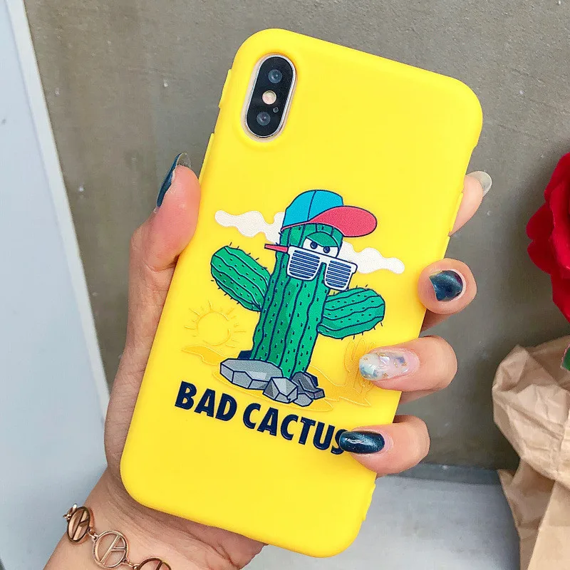 

JAMULAR Cartoon Cactus Green Plants Case Cover For iPhone XR XS MAX X 7 8 6 6s Plus Funny Soft Matte Silicone Phone Coque Fundas