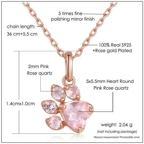 Розовый милый медвежонок, розовая кварцевая цепочка, ожерелье и Подвеска для женщин, 925 пробы, серебряные ювелирные изделия, модный аксессуар NI027