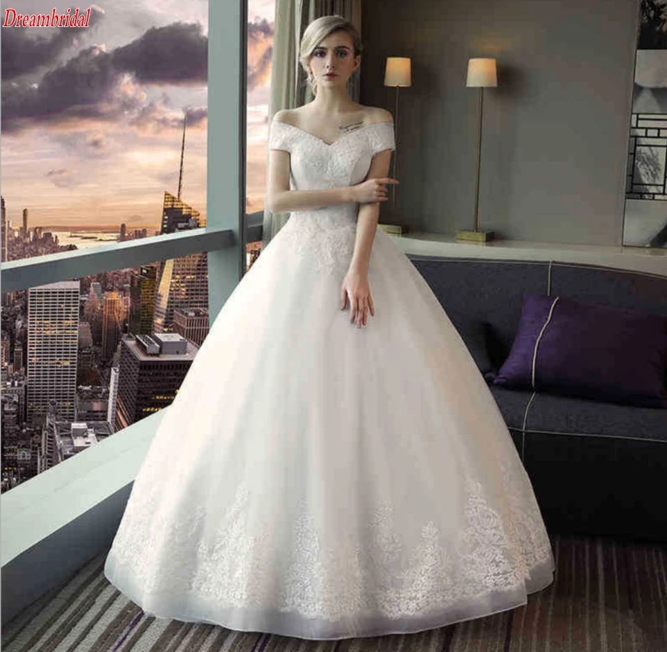 Dreambridal Off-the-shoulder Lace 2017 A-Line Wedding Dresses Tulle Ball Gown Floor Length Bridal Gowns Custom Made Vestido | Свадьбы и
