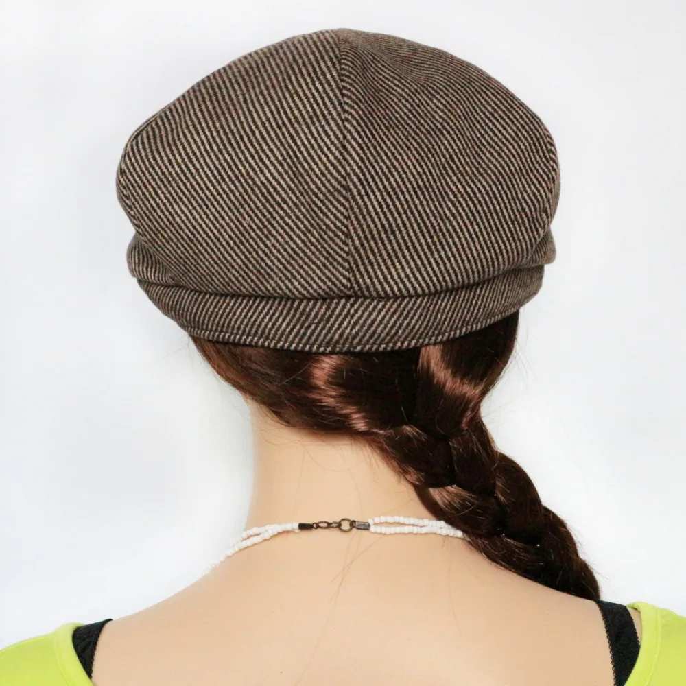 Boolawdee 56/58/60 см шестиугольник newsboy cap художник шляпу модные коричневые полоски