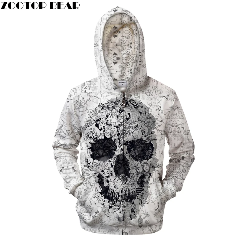 Autumn 3D Printed Funny Skull Mens Hoodies Sweatshirt Pullover Thick Casual Tops