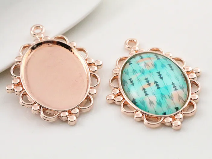 4pcs 18x25mm Inner Size Rose Gold Classic Style Cameo Cabochon Base Setting Charms Pendant necklace findings (C1-18)