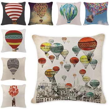 

Customized Cushion Covers Hot Air Balloon Pillow case Cotton Linen Cushion Sky Home Decorative Sofa Pillow Cover Accessories