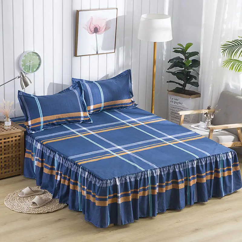 

New Waterproof Brief Stripe Printing Bed Skirt With Surface Bed Mattress Cover Sheet Home Textile Bed Linens(43cm Height)