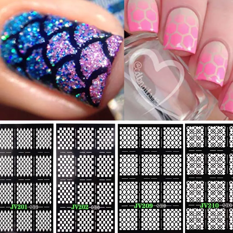 Learnever 12 Tips 1 Sheet Fish Scale Grid Pattern Vinyls Nail Learnever 12 Tips 1 Sheet Fish Scale Grid Pattern Vinyls Nail Stickers Art Manicure Stencil Stamping Decorations In Decals From