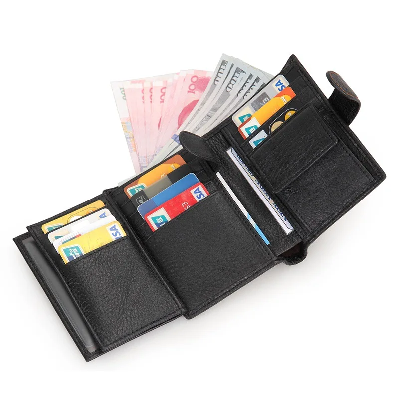 Mens Black Leather Wallet With Coin Pocket