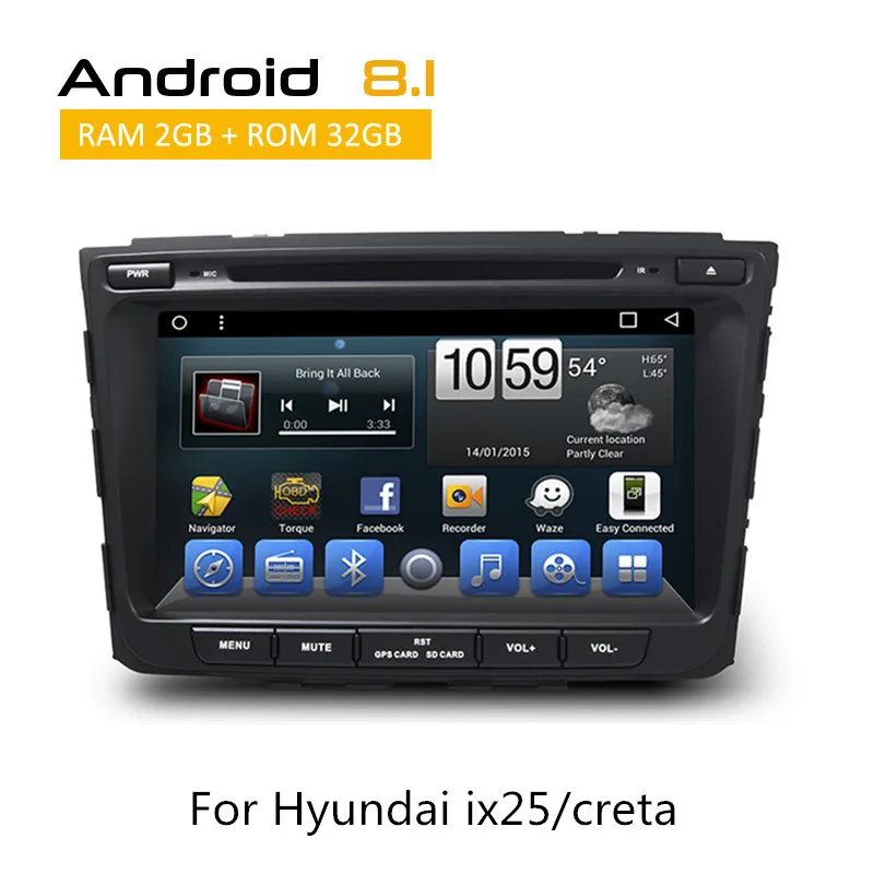 

Car audio 2 din rear camera dvd cd player touch screen navigation Android 8.1 system Octa core for Hyundai i25/creta OBD/TPMS