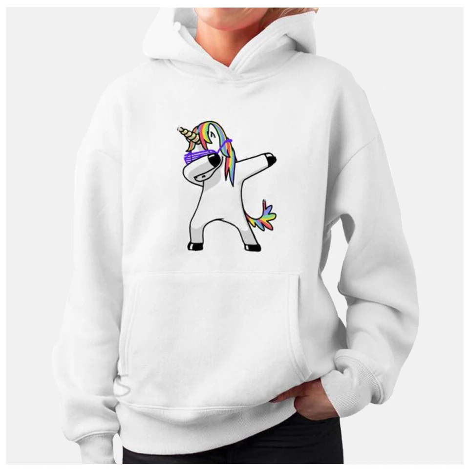 

Cute Hoodies Unicorn Women Poleron Mujer 2019 Harajuku Punk Black White Sweatshirt Dabbing Unicorn Hoodie Kangaroo Pocket Hoodie