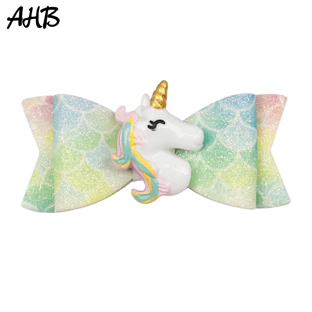 

AHB New Mini Unicorn Hair Bows Glitter Hair Clips for Girls Princess Hairpin Summer Rainbow Barrettes for Kid Hair Accessories