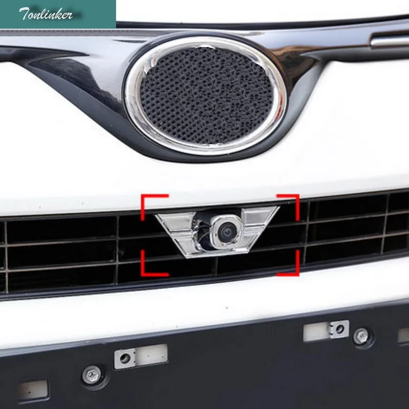 

Tonlinker 1 PCS DIY Car styling NEW ABS chrome Front radar camera light box cover Case for TOYOTA RAV4 2016 parts accessories