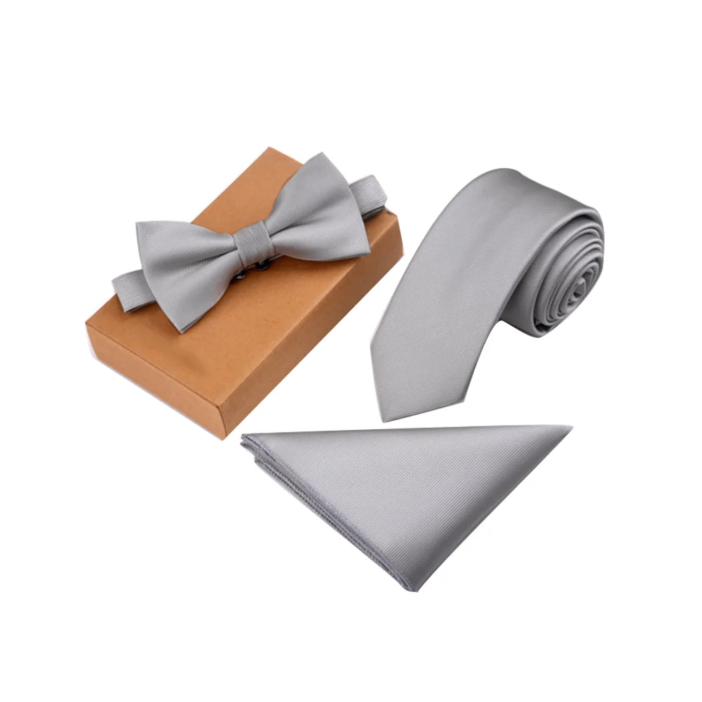  3 Pcs/Set Men Slim Tie Set Bow Tie Pocket Square Handkerchief + Bowtie + Necktie Kit Men's Gifts TY