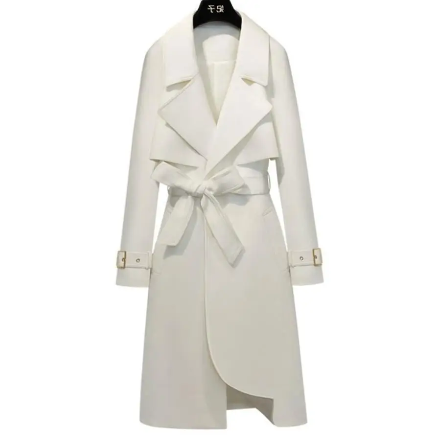 

plus size 3XL!Windbreaker 2019 Autumn Trench Coat Women Adjustable slim Waist Slim Solid Coat White Long Trench Coats