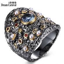 Dreamcarnaval 1989 magnifique grande bague femme bleu Zircon Baroque coloré Zircon N perles de perles de noël bijoux de fête chaude WA11584