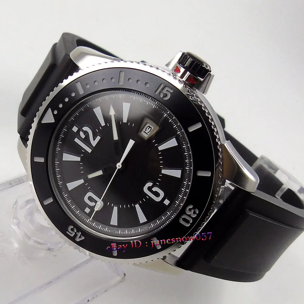 BLIGER 43 мм черный циферблат отображение даты светящийся ободок резиновый ремешок MIYOTA автоматический механизм мужские часы Bi-1