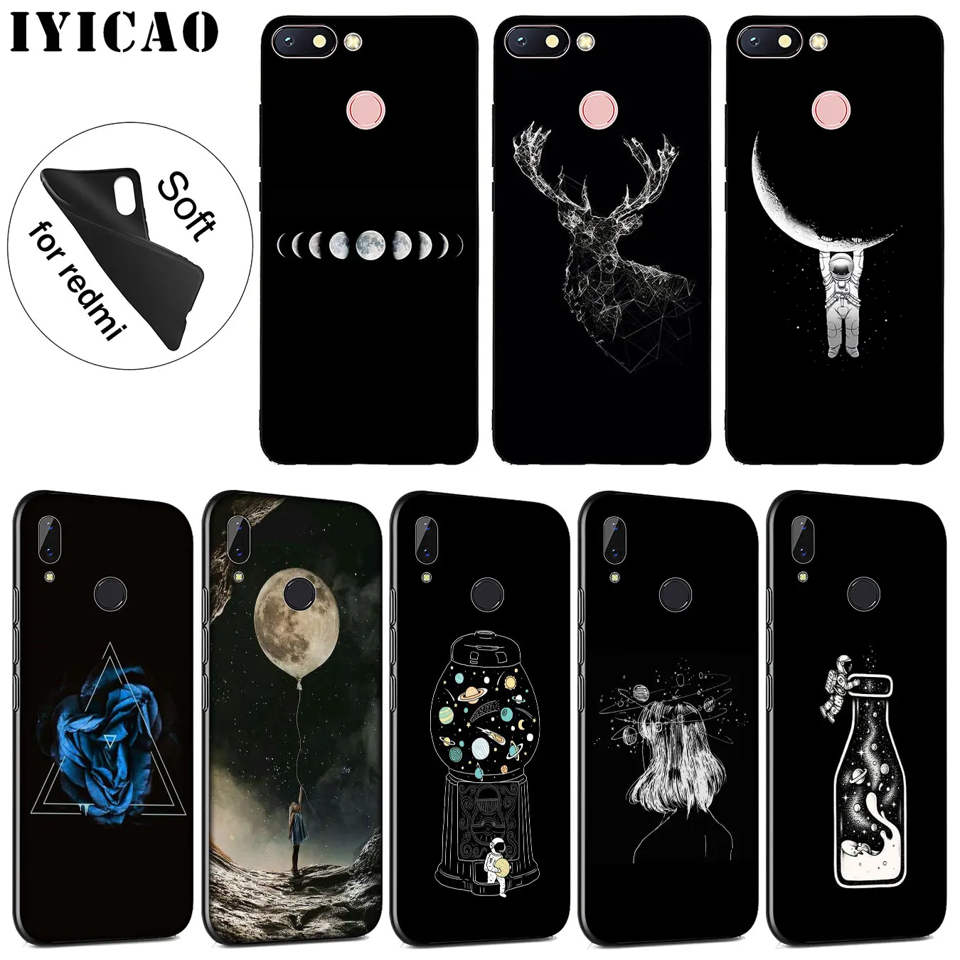

IYICAO Space Moon Astronaut Milky Way Soft Silicone Case for Xiaomi Redmi K20 7A 6A 5A S2 4X 4A GO Note 8 7 5 Plus 6 Pro Cover