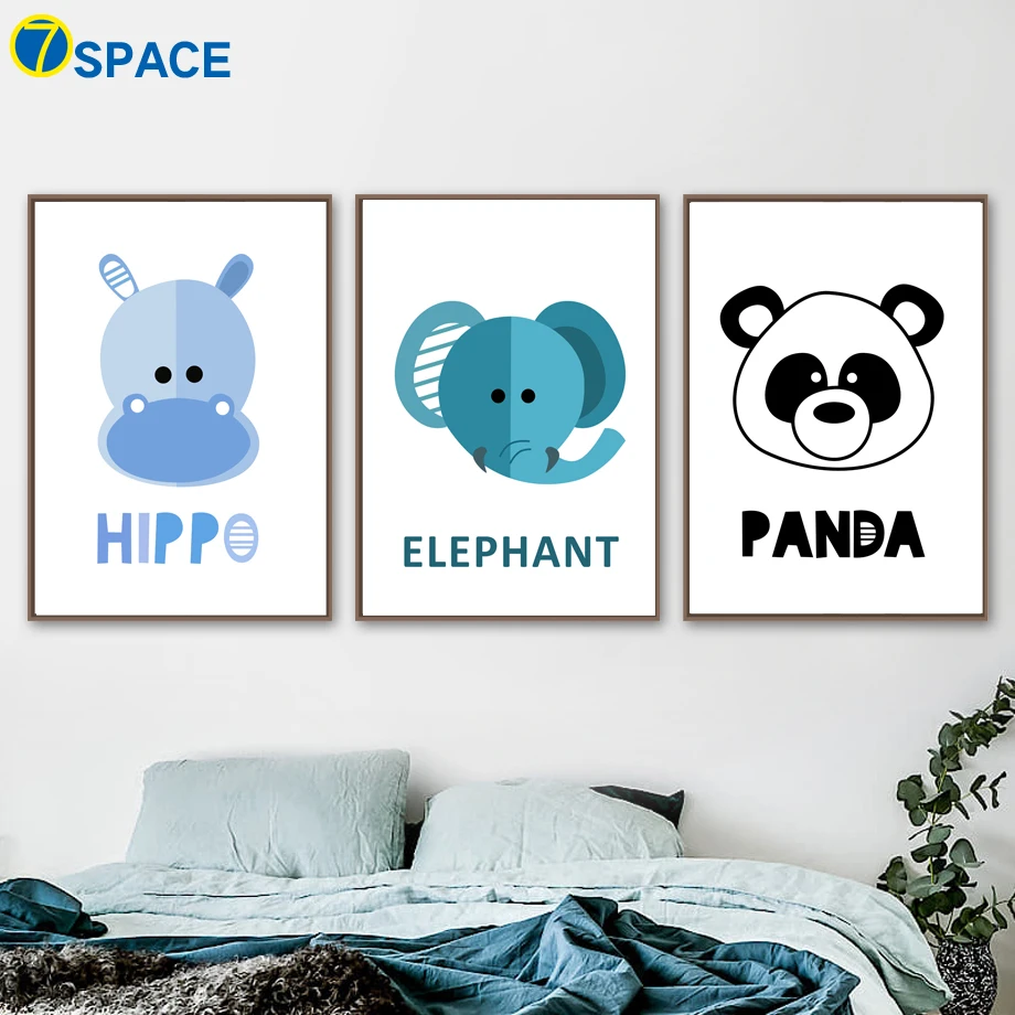 

Animals Elephant Panda Hippo Nursery Posters And Prints Wall Art Canvas Painting Nordic Poster Wall Pictures For Kids Room Decor