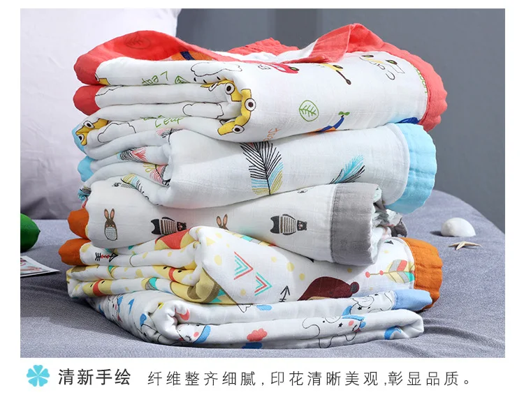 New 4 Layers Bamboo Baby Muslin Blanket Newborn Swaddles Soft Cartoon Blankets Bath Gauze Infant Wrap Sleepsack Multi-use Diaper (13)