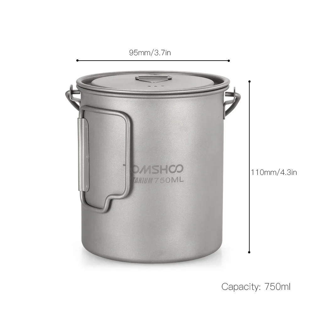 TOMSHOO Сверхлегкая 750 мл титановая кружка-горшок портативная титановая чашка для воды, кружка с крышкой Складная ручка для приготовления пищи на открытом воздухе