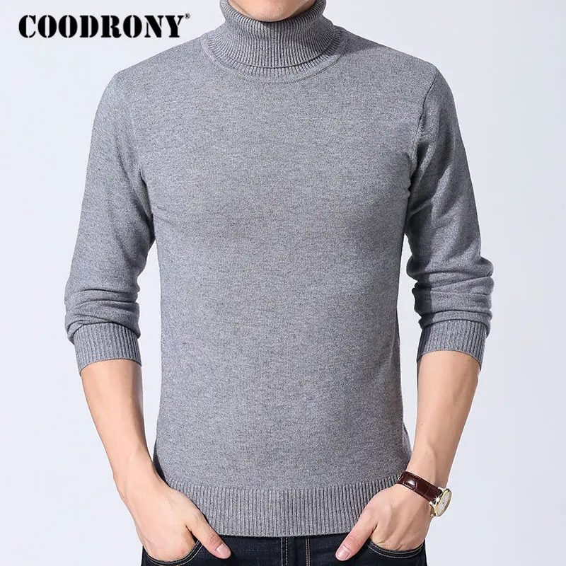 COODRONY, свитер, Мужская одежда, осень-зима, толстый теплый кашемировый шерстяной пуловер, свитера с высоким воротом, мужские повседневные пуловеры для мужчин, 8130 - Цвет: Серый