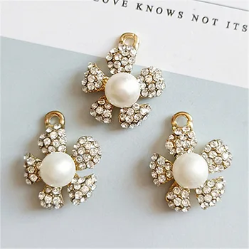 

10 PCS 20*23mm Fashion Metal Alloy KC Gold Crystal Rhinestone Pearl Flowers Pendant Connectors DIY Jewelry Findings