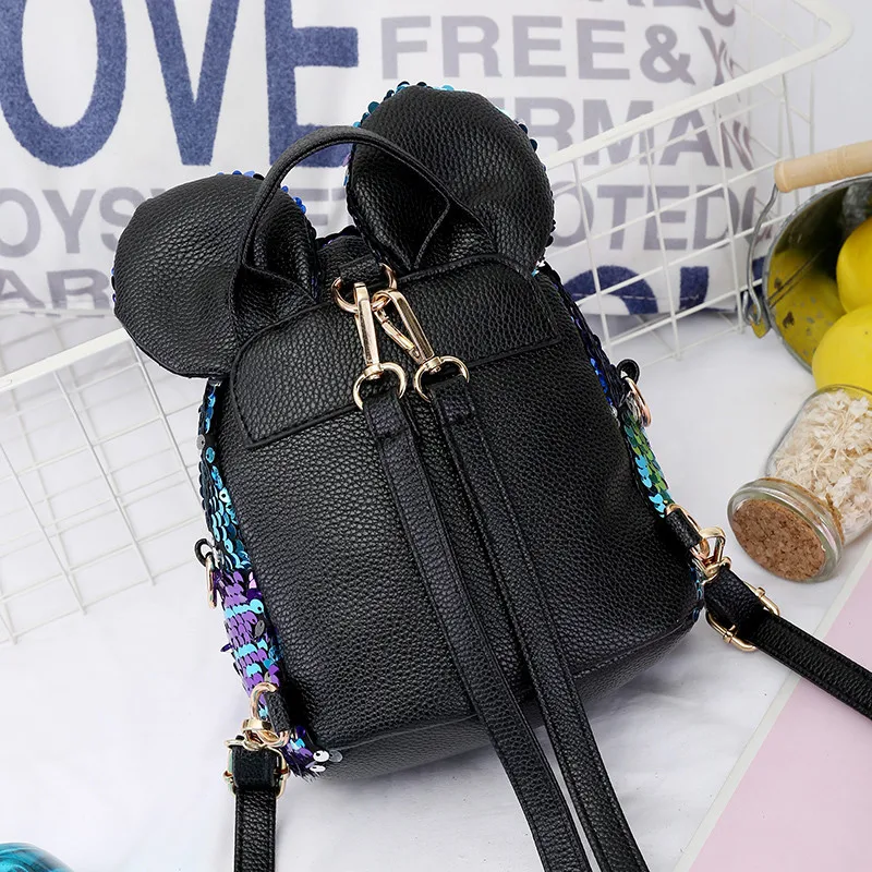 Disney сумка с персонажем мультфильма Микки Маус Детские аксессуары для куклы с пайетками рюкзак для девочки подарок леди Портативная сумка через плечо для путешествий сумка