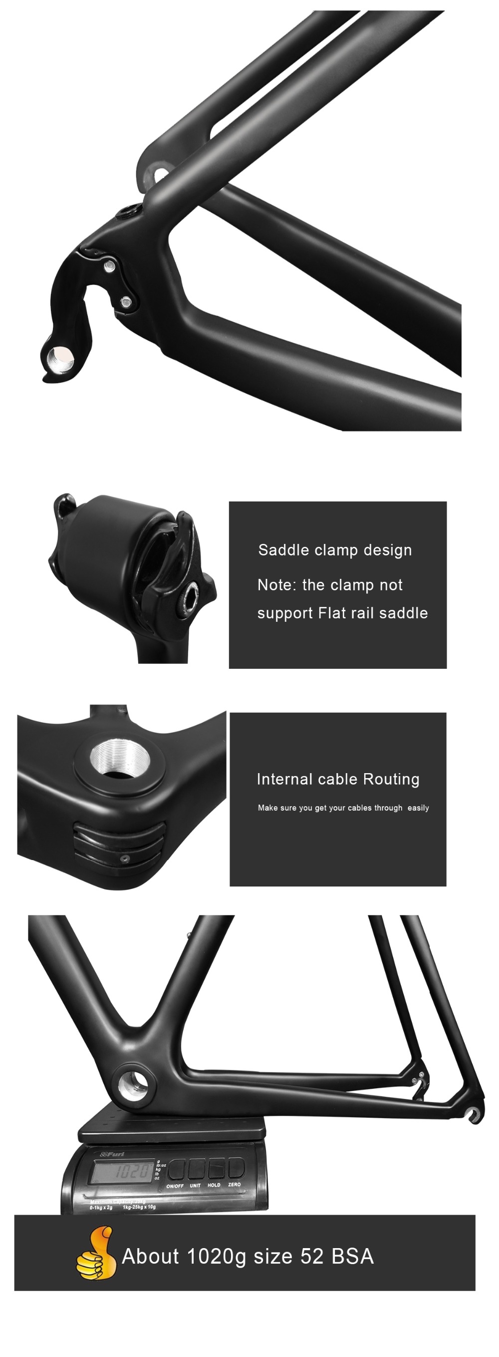 Clearance Light weight T1000 UD matte/glossy carbon road bicycle frame racing bike frame Mechanical/Di2 (logo,available) 7