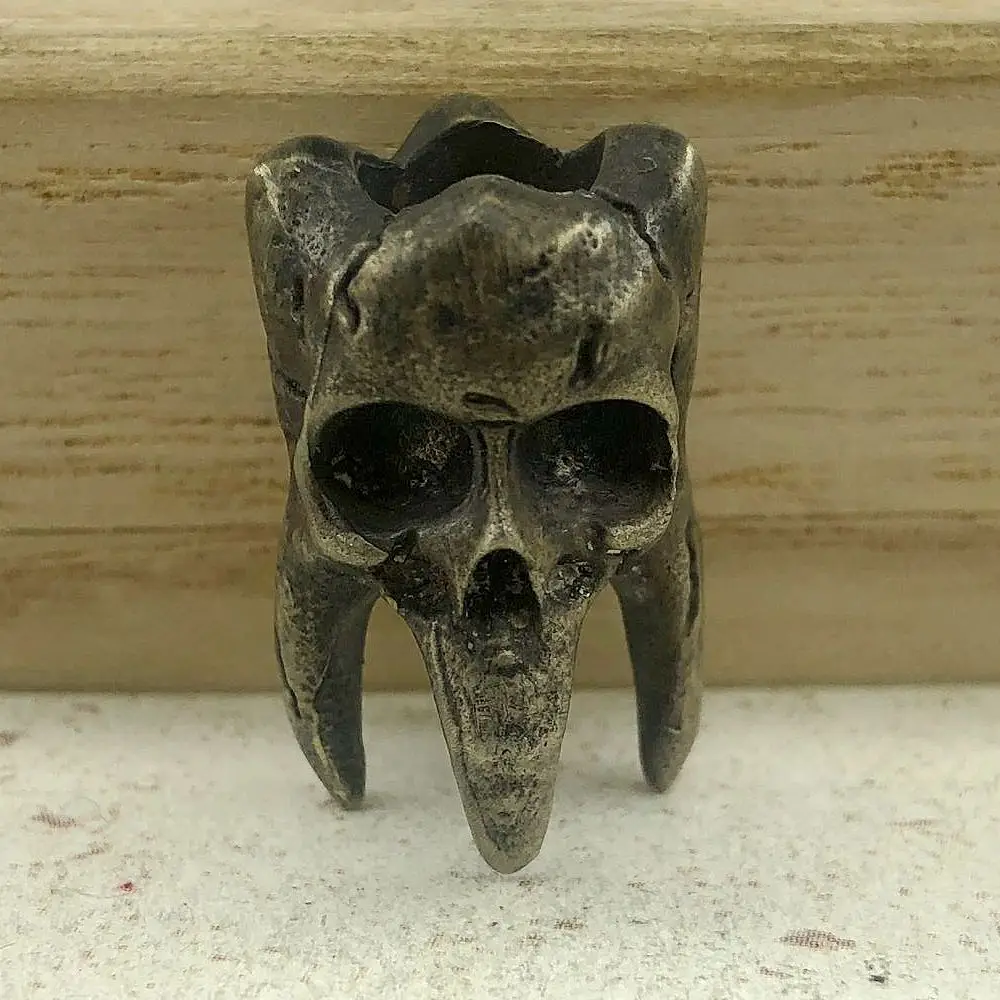 

EDC Tools Knife Beads Cupronickel Tooth Skull Lanyard Bead Paracord Knife Keychain Tool DIY Pendant # 124