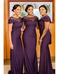 Халат African d'honneur Африканский Арабский Русалка фиолетовые платья подружек невесты длинные 2019 атласные вечерние платья свадебное платье для