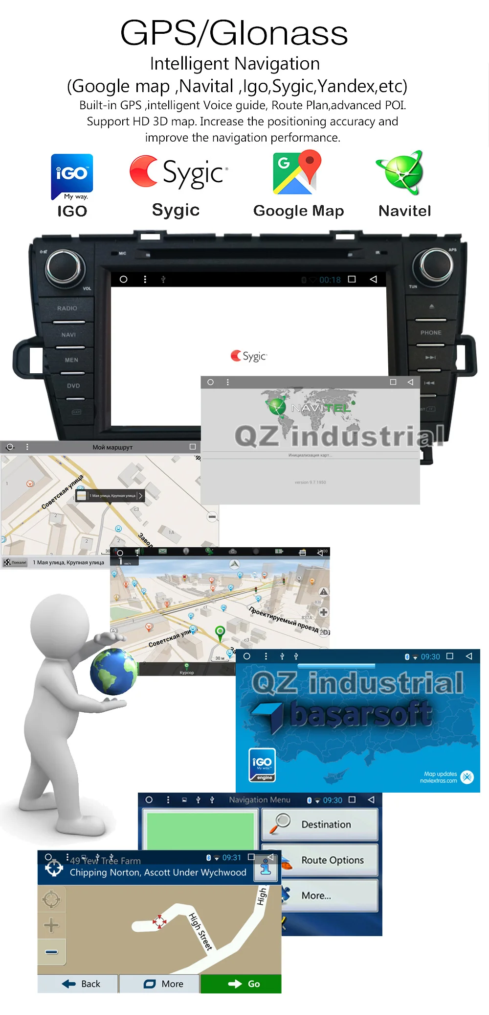 Perfect QZ industrial HD 8inch Android 8.1 for Toyota Prius 2008-2014 Car DVD Player with Radio Navigation BT SWC GPS 3G 4G RDS WIFI Map 15