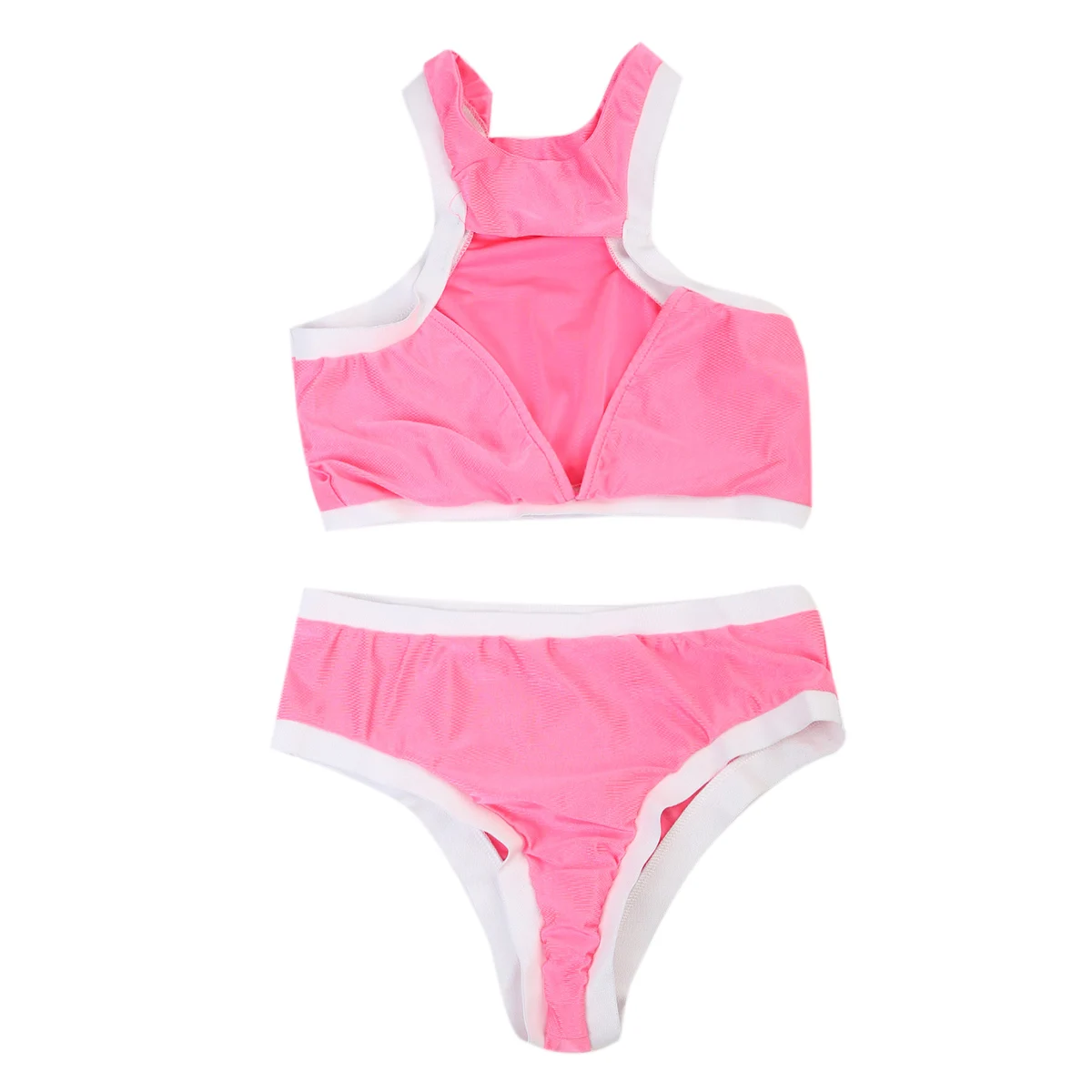 Summer Sexy Womens Padded Push Up Bikini Set Pink Cute Lovely Two Pieces High Neck Swimsuit