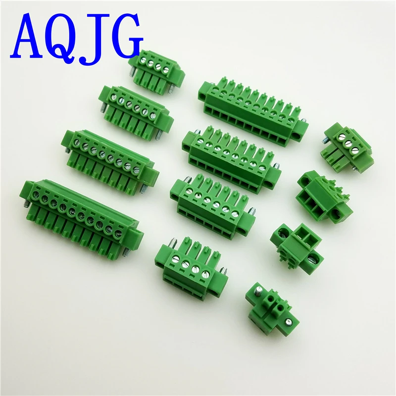 

50pcs 3.5MM Pitch PCB Pluggable Terminal Block Connector 2/3/4/5/6/7/8/9/10/11/12P Right Angle KF2EDGKM With Flange Ears Green