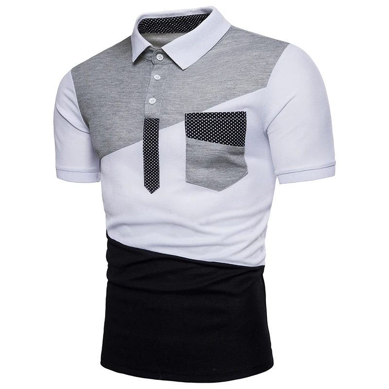 New casual summer polo shirt men's slim Cotton breathable three color patchwork pattern 2018 short sleeve polo Shirt men EU size New casual summer polo shirt men's slim Cotton breathable three color patchwork pattern 2018 short sleeve polo Shirt men EU size