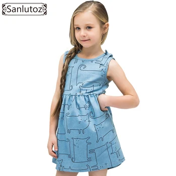 

Sanlutoz Denim Girl Clothes Cat Children Dress Cotton Toddler 2017 Party Birthday Brand Princess