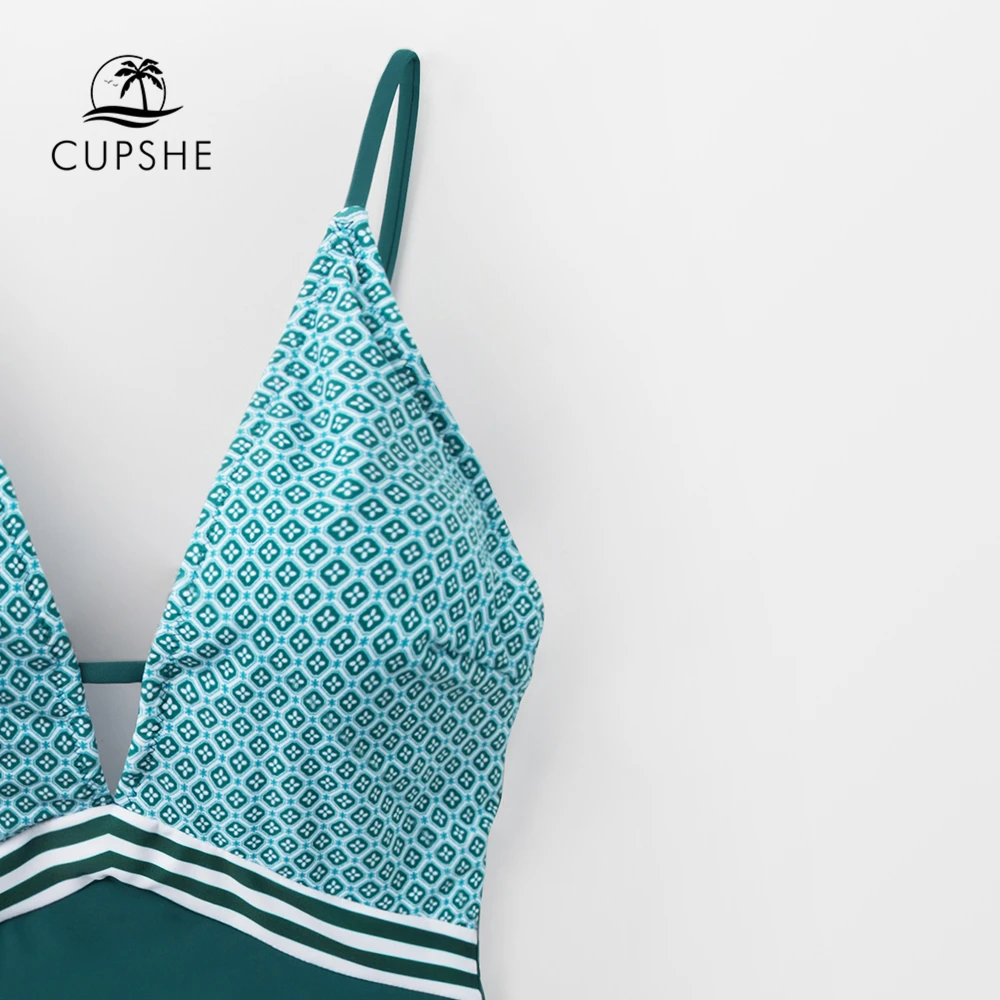 Günstige CUPSHE Pfau Grün Tiefer Einteiliges Badeanzug Frauen Sexy Monokini Badeanzüge 2020 Mädchen Strand Bademode