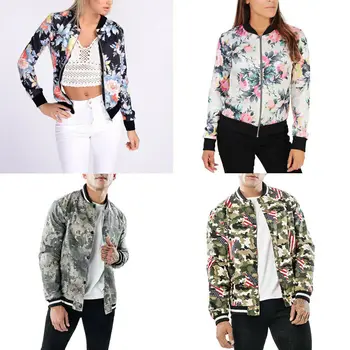 

New Lovers Womens Mens Baseball Jacket Printing Camouflage Slim Jacket Coat Fashion Outwear Casual Boho Floral Chic Couples Coat