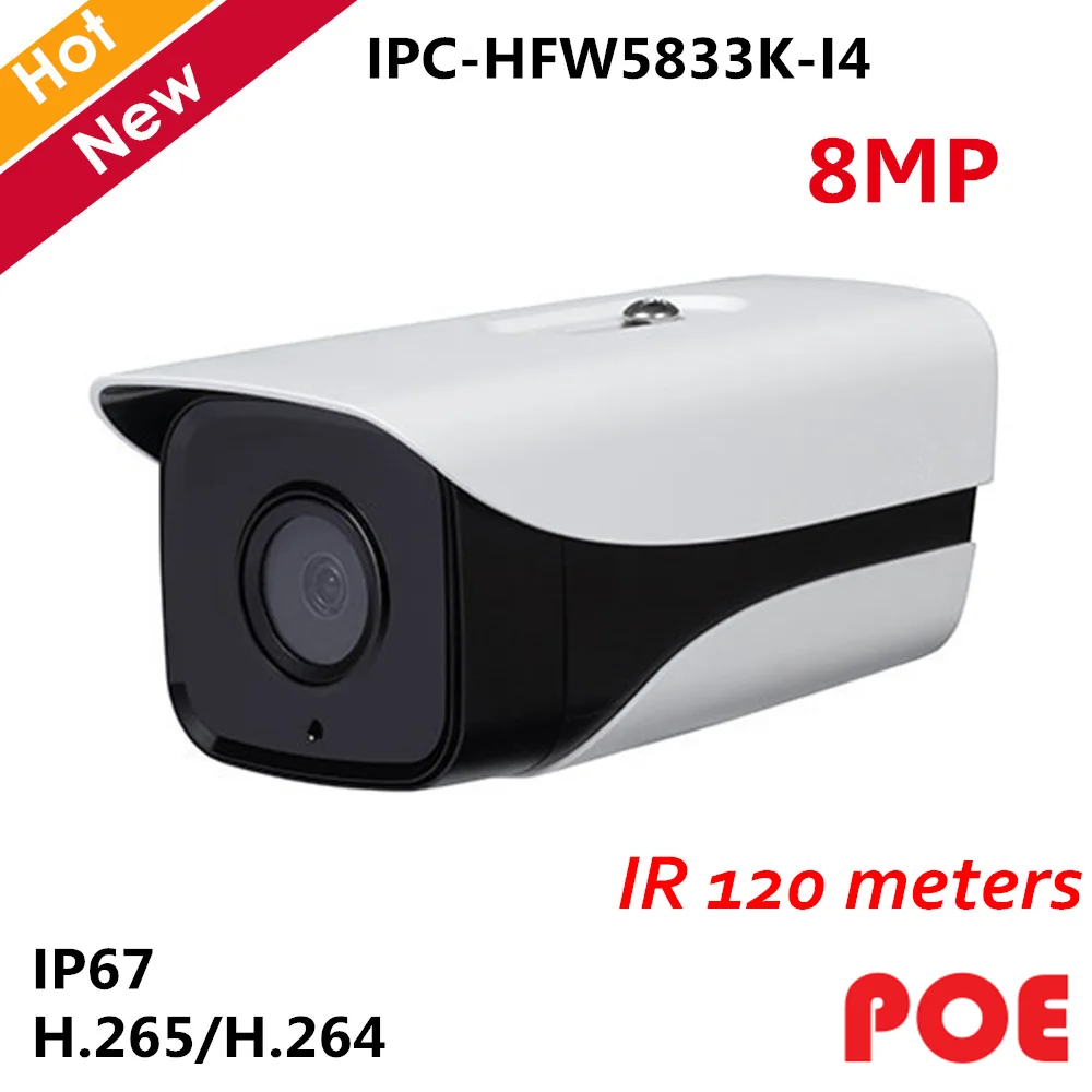 

Original 8MP Project IP camera IPC-HFW5833K-I4 POE IR distance 120 Meters H.265 Starlight fixed focus infrared Security Camera